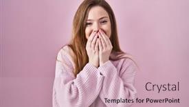  Presentation with scandal - Slide deck with young-caucasian-woman-standing-over background and a soft green colored foreground