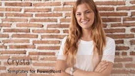  Presentation with bricks - Presentation with young-caucasian-woman-standing-over background and a coral colored foreground