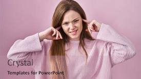  Presentation with noise - Presentation theme having young-caucasian-woman-standing-over background and a coral colored foreground