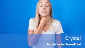  Presentation with sore throat - Slide deck with young-caucasian-woman-standing-over background and a teal colored foreground