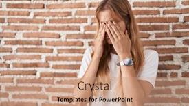  Presentation with bricks - Presentation theme consisting of young-caucasian-woman-standing-over background and a coral colored foreground