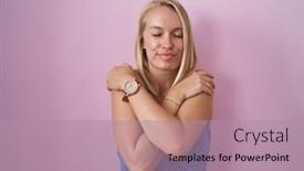  Presentation with confident love - Presentation theme with young-caucasian-woman-standing-over background and a coral colored foreground