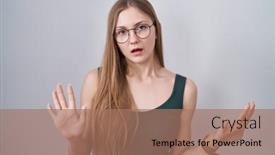 Presentation with forbidden - Presentation design with young-caucasian-woman-standing-over background and a coral colored foreground