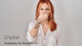  Presentation with breath - PPT layouts consisting of young-caucasian-woman-standing-over background and a  colored foreground