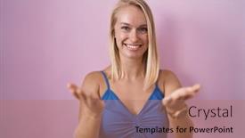  Presentation with acceptance - Slide set with young-caucasian-woman-standing-over background and a coral colored foreground