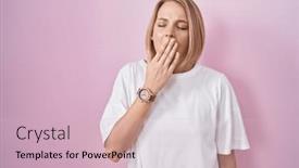  Presentation with sleepiness - Presentation theme having young-caucasian-woman-standing-over background and a  colored foreground