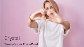  Presentation with romantic love - PPT theme having young-caucasian-woman-standing-over background and a lemonade colored foreground