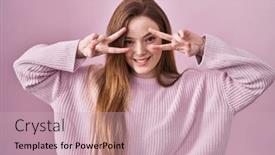  Presentation with peace - Theme enhanced with young-caucasian-woman-standing-over background and a soft green colored foreground