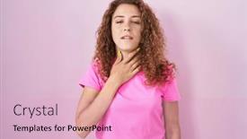  Presentation with sore throat - PPT theme having young-caucasian-woman-standing-over background and a lemonade colored foreground