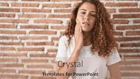  Presentation with illness - PPT theme with young-caucasian-woman-standing-over background and a coral colored foreground