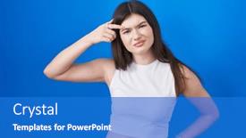  Presentation with acne woman - Slide set having young-caucasian-woman-standing-over background and a cobalt blue colored foreground
