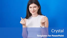  Presentation with salary - Slide deck having young-caucasian-woman-standing-over background and a teal colored foreground