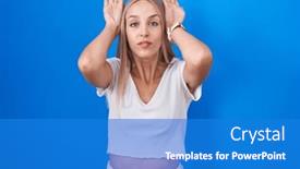  Presentation with rabbit - PPT theme with young-caucasian-woman-standing-over background and a cobalt blue colored foreground
