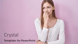  Presentation with pink nails - Presentation design enhanced with young-caucasian-woman-standing-over background and a lemonade colored foreground
