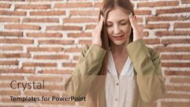  Presentation with migraine - Slides enhanced with young-caucasian-woman-standing-over background and a coral colored foreground