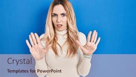  Presentation with forbidden - Presentation with young-caucasian-woman-standing-over background and a lemonade colored foreground