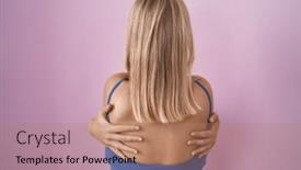  Presentation with self love - Presentation theme with young-caucasian-woman-standing-over background and a coral colored foreground