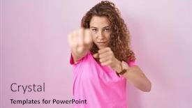  Presentation with violence woman - PPT theme having young-caucasian-woman-standing-over background and a lemonade colored foreground