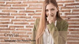  Presentation with bricks - Slide deck enhanced with young-caucasian-woman-standing-over background and a coral colored foreground