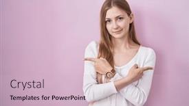  Presentation with direction - Slides enhanced with young-caucasian-woman-standing-over background and a lemonade colored foreground