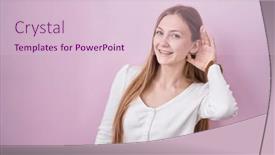  Presentation with hearing - Presentation with young-caucasian-woman-standing-over background and a lemonade colored foreground