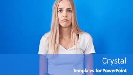  Presentation with woman crying - Presentation theme featuring young-caucasian-woman-standing-over background and a teal colored foreground