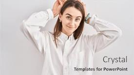  Presentation with bunny - PPT theme featuring young-caucasian-woman-standing-over background and a light gray colored foreground