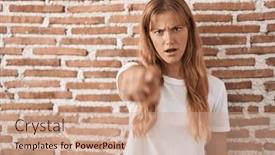  Presentation with bricks - Slide set with young-caucasian-woman-standing-over background and a  colored foreground