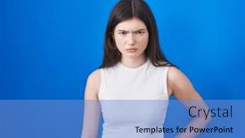  Presentation with upset - Presentation theme consisting of young-caucasian-woman-standing-over background and a  colored foreground