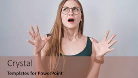  Presentation with yelling - Theme featuring young-caucasian-woman-standing-over background and a coral colored foreground