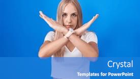  Presentation with negative - Presentation theme having young-caucasian-woman-standing-over background and a teal colored foreground