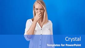 Presentation with breath - Theme consisting of young-caucasian-woman-standing-over background and a cobalt blue colored foreground