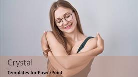  Presentation with confident love - Slide deck enhanced with young-caucasian-woman-standing-over background and a coral colored foreground