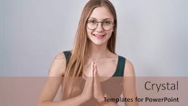  Presentation with forgiveness - PPT theme consisting of young-caucasian-woman-standing-over background and a coral colored foreground