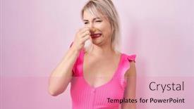  Presentation with bad breath - Presentation design with young-caucasian-woman-standing-over background and a coral colored foreground