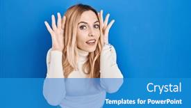  Presentation with deaf - PPT theme enhanced with young-caucasian-woman-standing-over background and a teal colored foreground