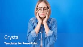  Presentation with migraine - Slide deck featuring young-caucasian-woman-standing-over background and a teal colored foreground