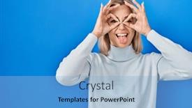  Presentation with tongue - PPT layouts with young-caucasian-woman-standing-over background and a light blue colored foreground