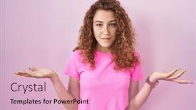  Presentation with idea - Theme with young-caucasian-woman-standing-over background and a lemonade colored foreground