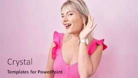  Presentation with hearing - Slide set featuring young-caucasian-woman-standing-over background and a lemonade colored foreground