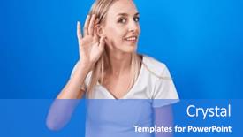  Presentation with hearing - Presentation theme having young-caucasian-woman-standing-over background and a teal colored foreground