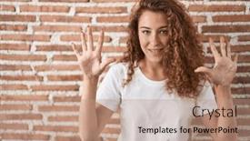  Presentation with bricks - PPT layouts consisting of young-caucasian-woman-standing-over background and a coral colored foreground