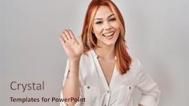  Presentation with saying - Presentation consisting of young-caucasian-woman-standing-over background and a soft green colored foreground