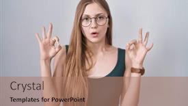  Presentation with crazy - PPT theme featuring young-caucasian-woman-standing-over background and a coral colored foreground