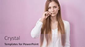  Presentation with lips mouth - Presentation theme consisting of young-caucasian-woman-standing-over background and a soft green colored foreground