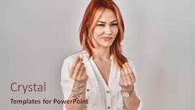  Presentation with salary - Presentation theme having young-caucasian-woman-standing-over background and a soft green colored foreground