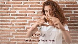  Presentation with romantic love - Slide set featuring young-caucasian-woman-standing-over background and a coral colored foreground