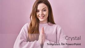  Presentation with forgiveness - Presentation design featuring young-caucasian-woman-standing-over background and a soft green colored foreground