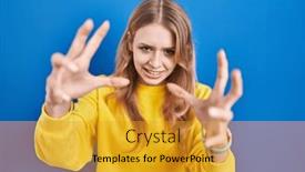  Presentation with yelling - Slides enhanced with young-caucasian-woman-standing-over background and a gold colored foreground