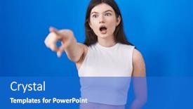  Presentation with mouth - Slide set featuring young-caucasian-woman-standing-over background and a cobalt blue colored foreground